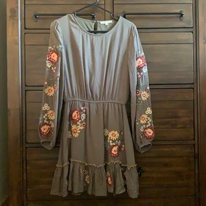 Olive Floral Embroidered Dress